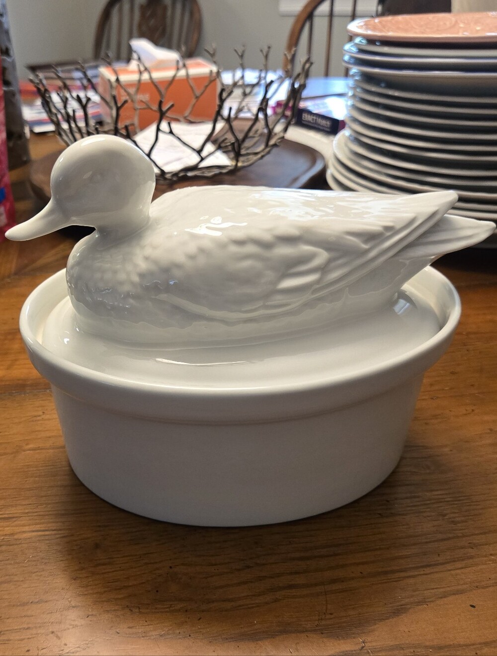 Apilco White Ceramic Duck Covered Casserole Dish